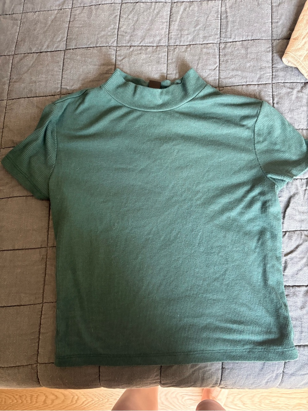 SHEIN Ribbed Mock Neck Short Sleeve Top - Teal Green